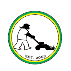 Logo for Homies's Professional Landscaping featuring a person mowing a lawn inside a circular badge (EST. 2003).